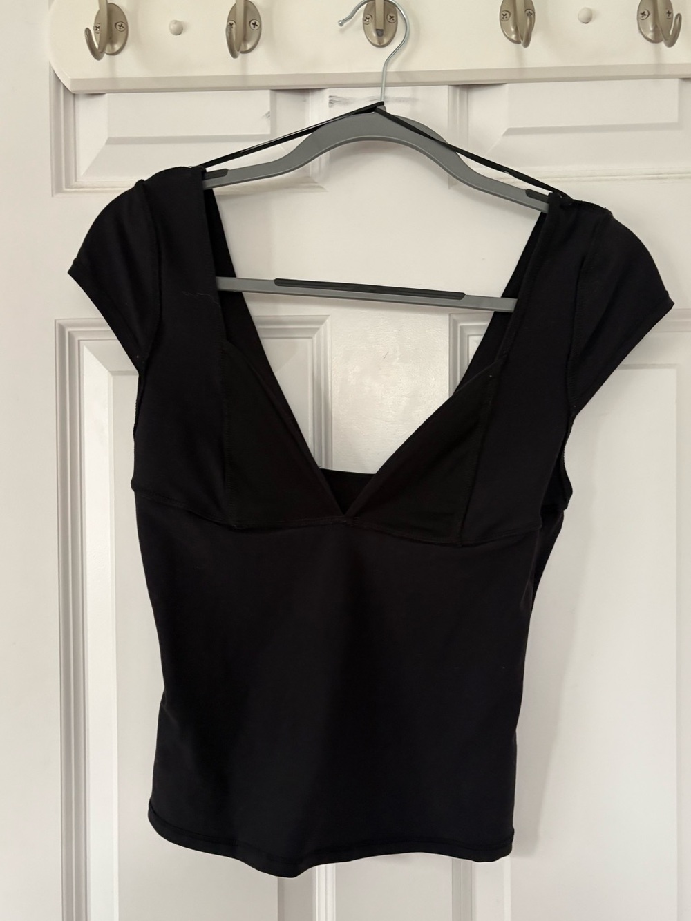 Free People Black Cap-Sleeve V-Neck Top